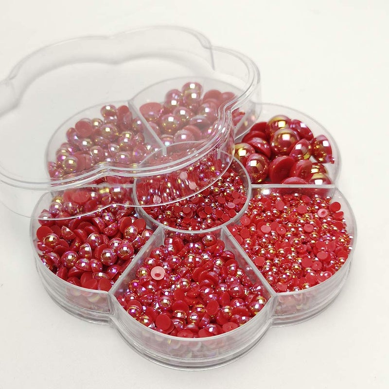 Chenkou Craft 3000PCS 1 Box Red Round Flatback Imitation Half Pearls Bead Loose Beads Gem (Red Half Ball) - Image 3